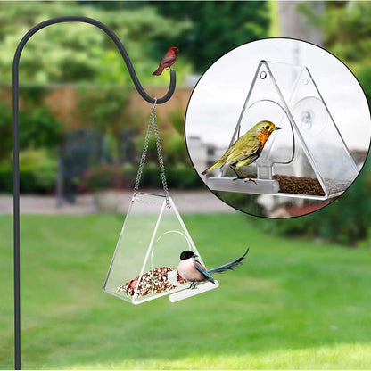 Bird Feeder Clear Acrylic Hanging Wild Bird Feeder Seed Tray for Indoor and Outdoor Garden
