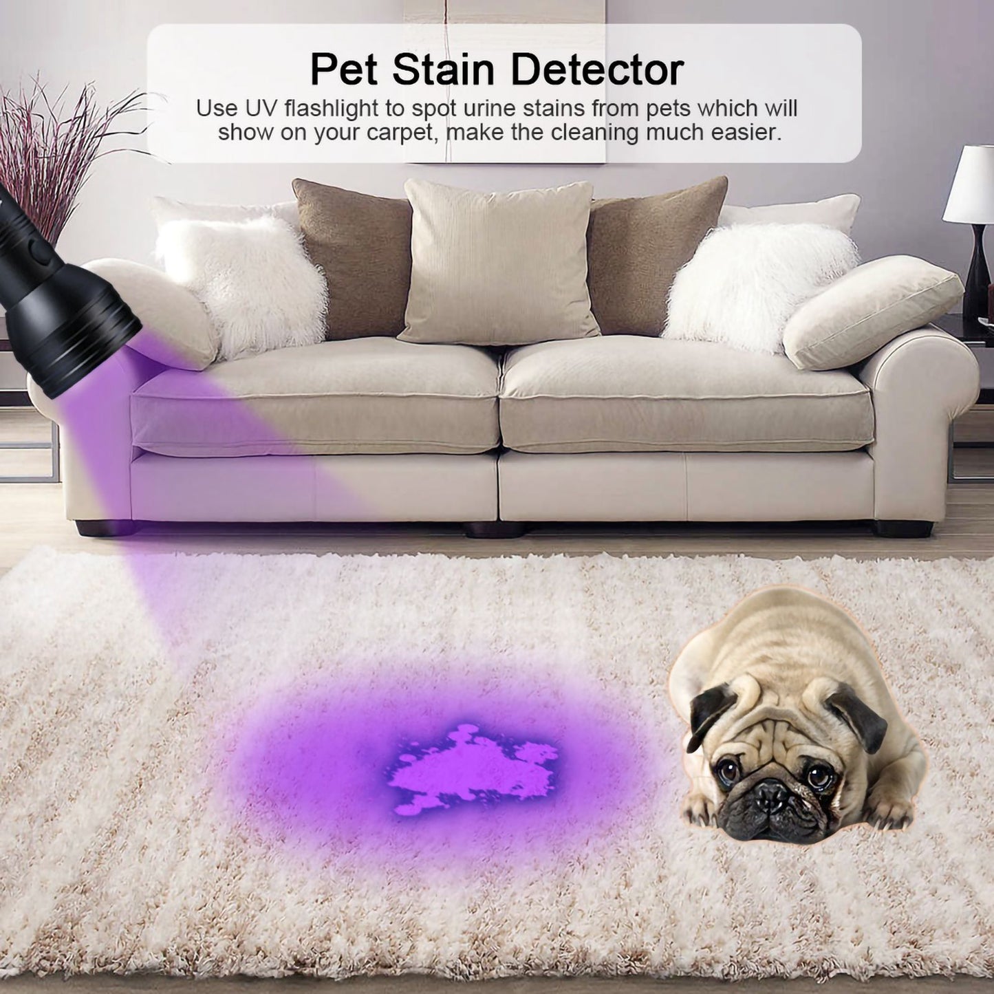 Pet Urine Detector Light Handheld UV Black Light Flashlight Portable Dog Cat Urine Carpet Detec