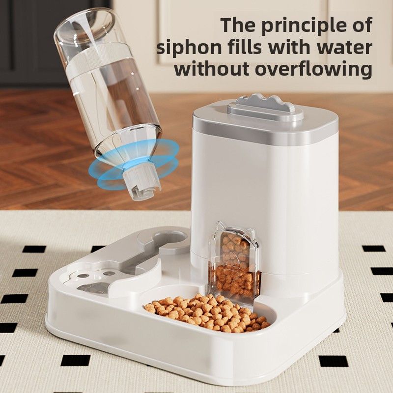 Automatic Pet Feeder and Water Dispenser Combo, 7-Day Capacity for Cats and Small Dogs, Self-Refilling Water Bowl with Gravity Flow, No Battery Needed, Modern White Design with Sturdy Base (Blue)