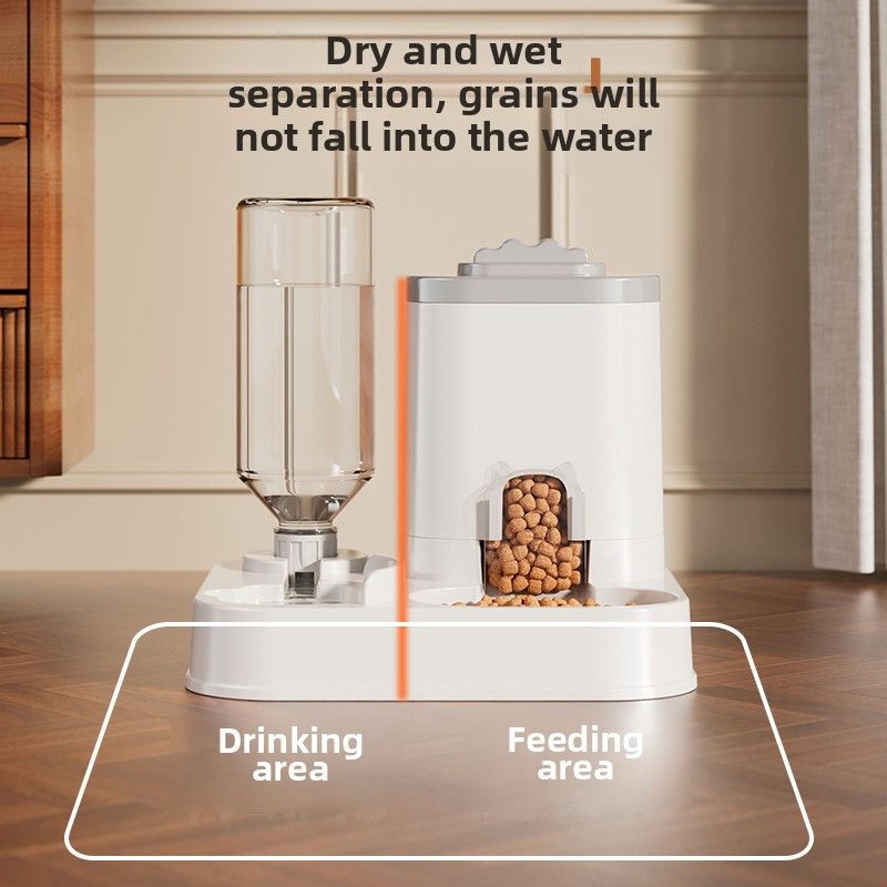 Automatic Pet Feeder and Water Dispenser Combo, 7-Day Capacity for Cats and Small Dogs, Self-Refilling Water Bowl with Gravity Flow, No Battery Needed, Modern White Design with Sturdy Base (Blue)