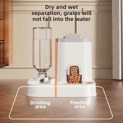 Automatic Pet Feeder and Water Dispenser Combo, 7-Day Capacity for Cats and Small Dogs, Self-Refilling Water Bowl with Gravity Flow, No Battery Needed, Modern White Design with Sturdy Base (Blue)