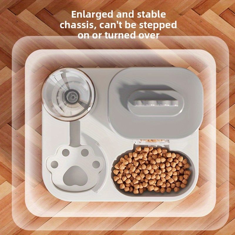 Automatic Pet Feeder and Water Dispenser Combo, 7-Day Capacity for Cats and Small Dogs, Self-Refilling Water Bowl with Gravity Flow, No Battery Needed, Modern White Design with Sturdy Base (Grey)