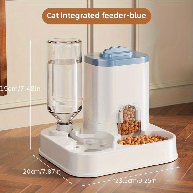 Automatic Pet Feeder and Water Dispenser Combo, 7-Day Capacity for Cats and Small Dogs, Self-Refilling Water Bowl with Gravity Flow, No Battery Needed, Modern White Design with Sturdy Base (Grey)