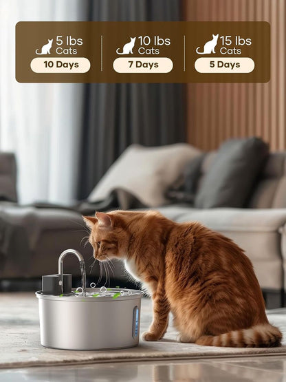 Wireless Pet Water Fountain for Cats and Small Dogs, 304 Stainless Steel, 3.2L Capacity, Rechargeable Battery, Three Flow Modes, Low Noise, Easy to Clean (D1)