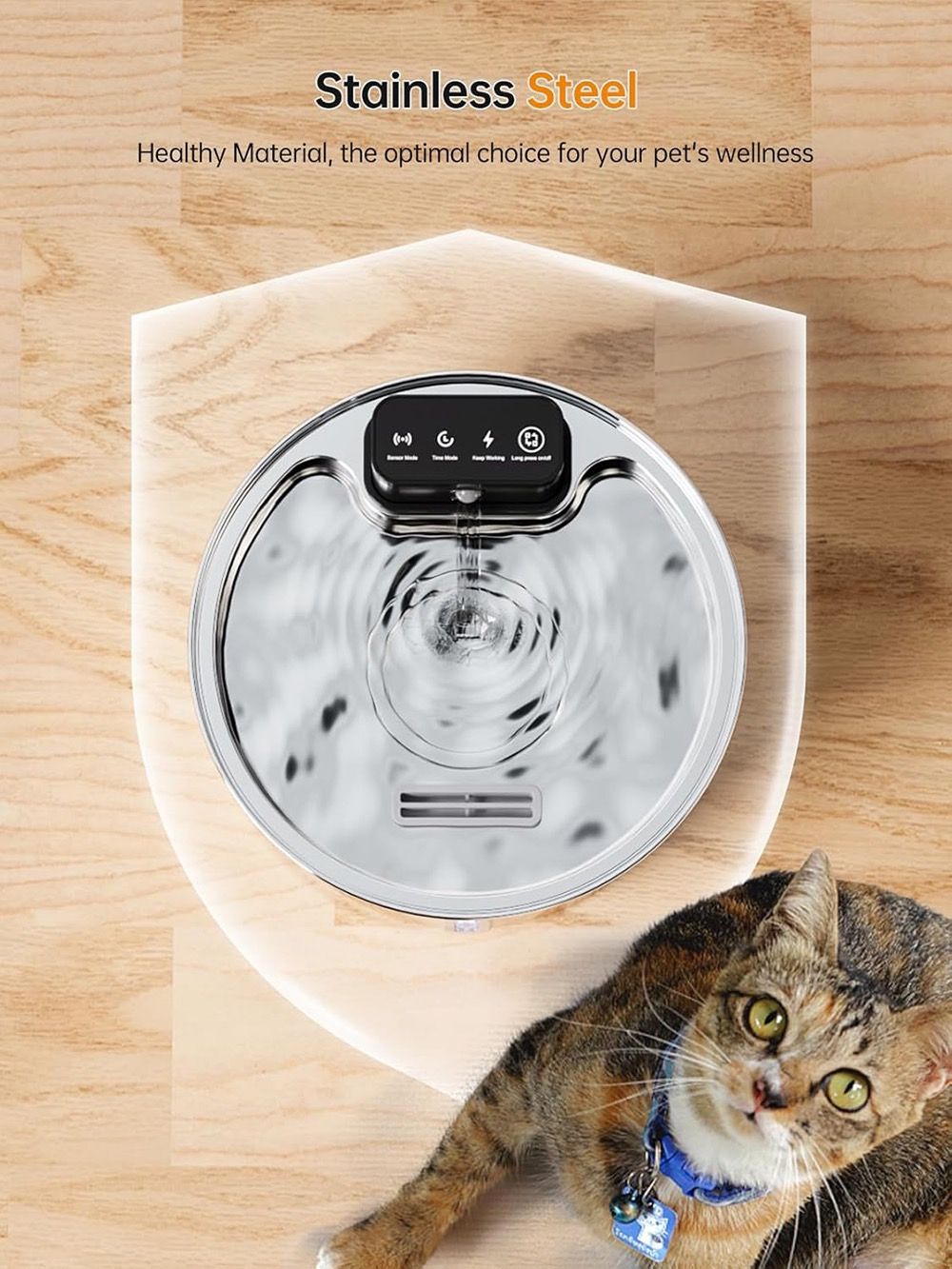 Wireless Pet Water Fountain for Cats and Small Dogs, 304 Stainless Steel, 3.2L Capacity, Rechargeable Battery, Three Flow Modes, Low Noise, Easy to Clean (D1)