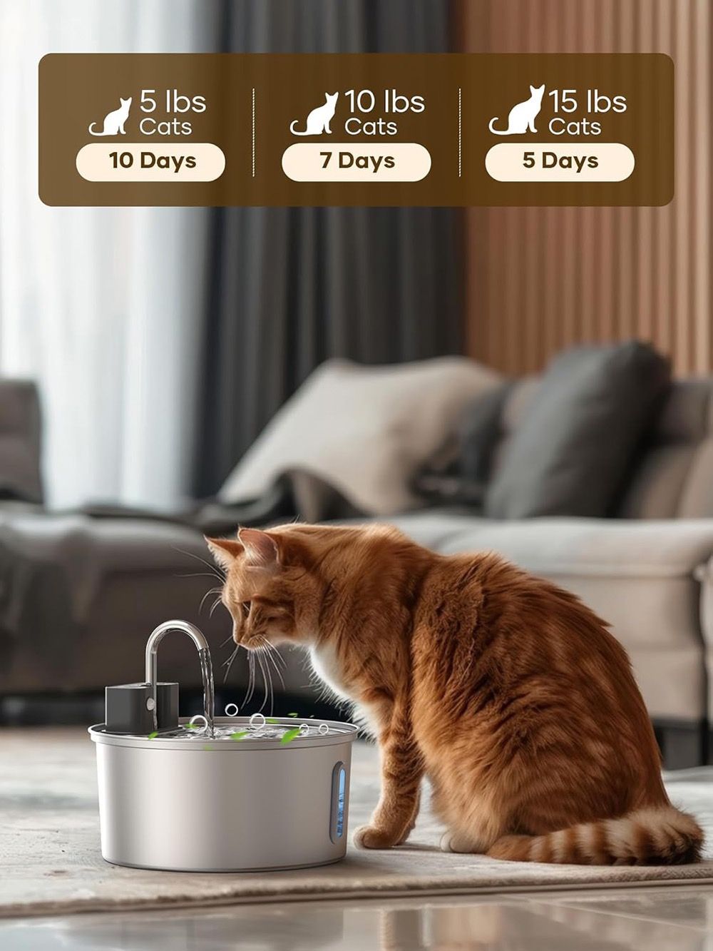 Wireless Pet Water Fountain for Cats and Small Dogs, 304 Stainless Steel, 3.2L Capacity, Rechargeable Battery, Three Flow Modes, Low Noise, Easy to Clean (D3)