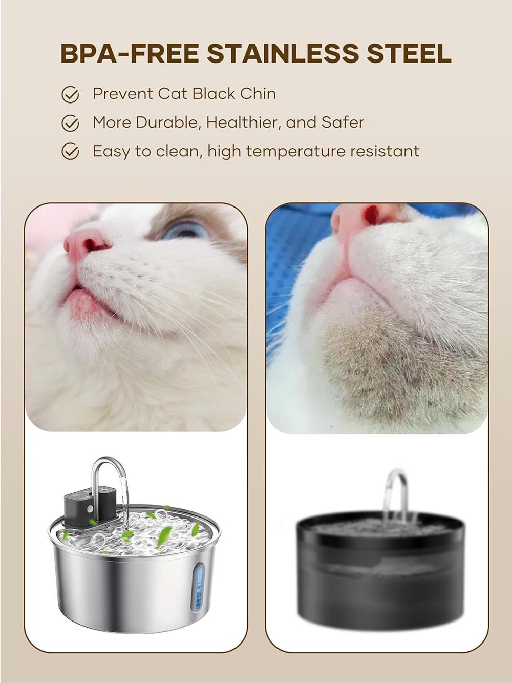 Wireless Pet Water Fountain for Cats and Small Dogs, 304 Stainless Steel, 3.2L Capacity, Rechargeable Battery, Three Flow Modes, Low Noise, Easy to Clean (D3)