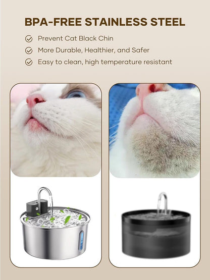 Wireless Pet Water Fountain for Cats and Small Dogs, 304 Stainless Steel, 3.2L Capacity, Rechargeable Battery, Three Flow Modes, Low Noise, Easy to Clean (D3)