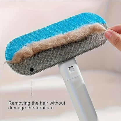 Triple-Action Pet Hair Remover Brush for Cats and Dogs – Reusable Lint Roller with Washable Blue and Grey Fabric Bristles, Durable Plastic Handle, Perfect for Carpets, Upholstery, Clothing, and Car Interiors