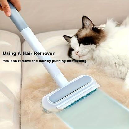 Triple-Action Pet Hair Remover Brush for Cats and Dogs – Reusable Lint Roller with Washable Blue and Grey Fabric Bristles, Durable Plastic Handle, Perfect for Carpets, Upholstery, Clothing, and Car Interiors
