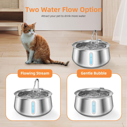 304 Stainless Steel Automatic Pet Water Fountain, 4L Cat Water Dispenser with Transparent Window, Dual Flow Modes, Activated Carbon Filter, Low Noise USB Pump for Indoor Cats and Dogs (C)