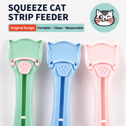 Cat Treat Paste Dispenser Spoon with Cat Paw Push Button – Portable Squeeze Feeder for Wet Food, Mess-Free Outdoor Use, Easy Clean Food-Grade PP, Cute Ear-Shaped Scoop Design (Blue)