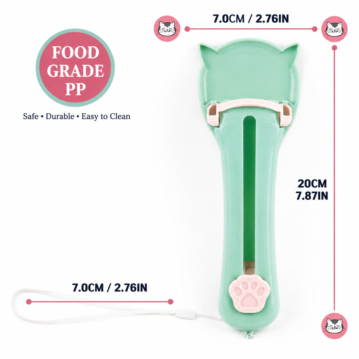 Cat Treat Paste Dispenser Spoon with Cat Paw Push Button – Portable Squeeze Feeder for Wet Food, Mess-Free Outdoor Use, Easy Clean Food-Grade PP, Cute Ear-Shaped Scoop Design (Blue)