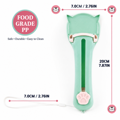 Cat Treat Paste Dispenser Spoon with Cat Paw Push Button – Portable Squeeze Feeder for Wet Food, Mess-Free Outdoor Use, Easy Clean Food-Grade PP, Cute Ear-Shaped Scoop Design (Blue)