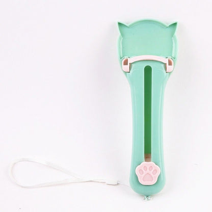Cat Treat Paste Dispenser Spoon with Cat Paw Push Button – Portable Squeeze Feeder for Wet Food, Mess-Free Outdoor Use, Easy Clean Food-Grade PP, Cute Ear-Shaped Scoop Design (Blue)