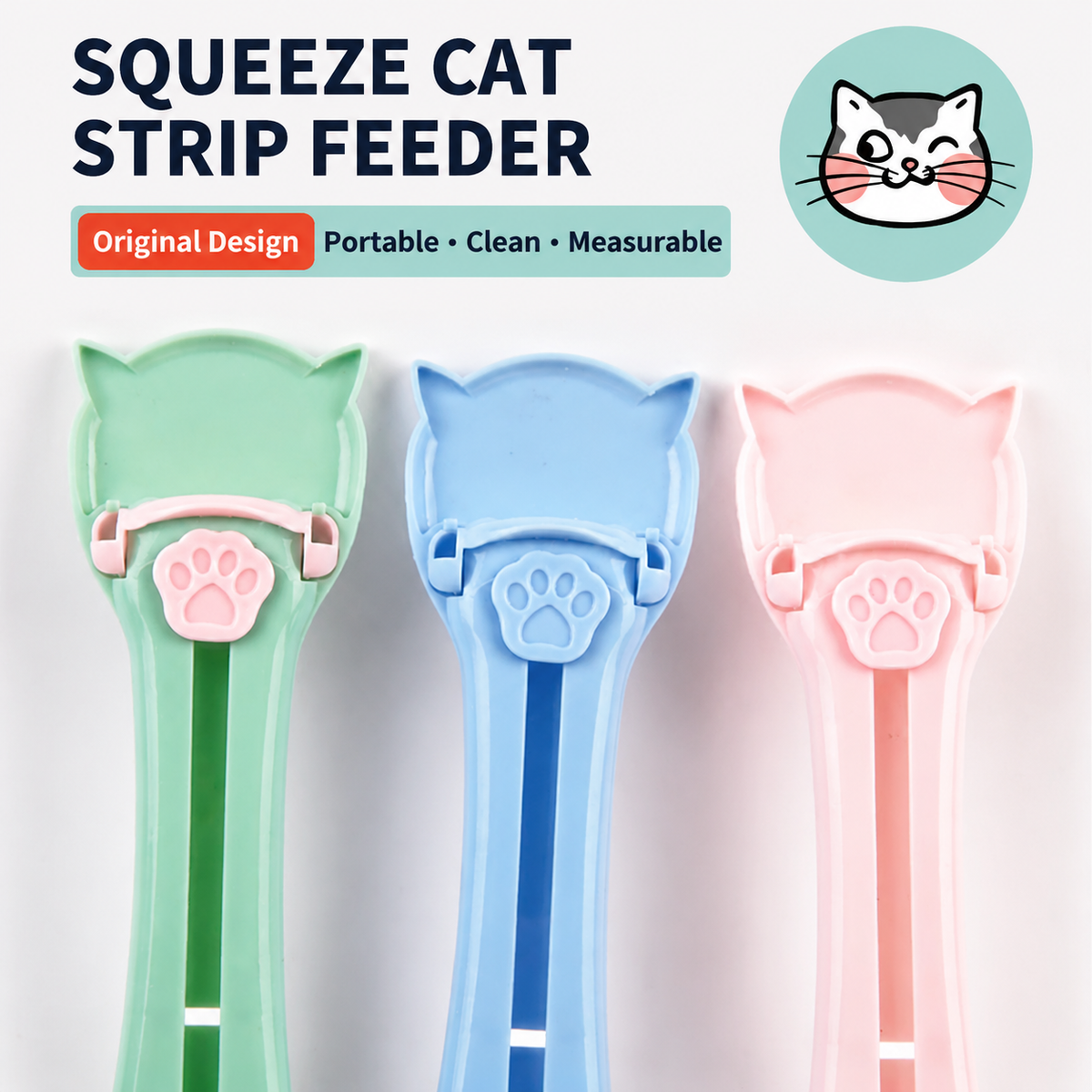 Cat Treat Paste Dispenser Spoon with Cat Paw Push Button – Portable Squeeze Feeder for Wet Food, Mess-Free Outdoor Use, Easy Clean Food-Grade PP, Cute Ear-Shaped Scoop Design (Green)