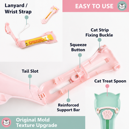 Cat Treat Paste Dispenser Spoon with Cat Paw Push Button – Portable Squeeze Feeder for Wet Food, Mess-Free Outdoor Use, Easy Clean Food-Grade PP, Cute Ear-Shaped Scoop Design (Green)