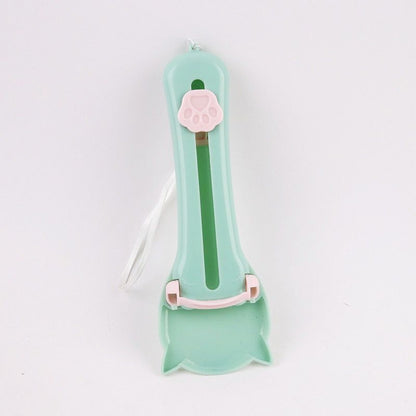 Cat Treat Paste Dispenser Spoon with Cat Paw Push Button – Portable Squeeze Feeder for Wet Food, Mess-Free Outdoor Use, Easy Clean Food-Grade PP, Cute Ear-Shaped Scoop Design (Green)