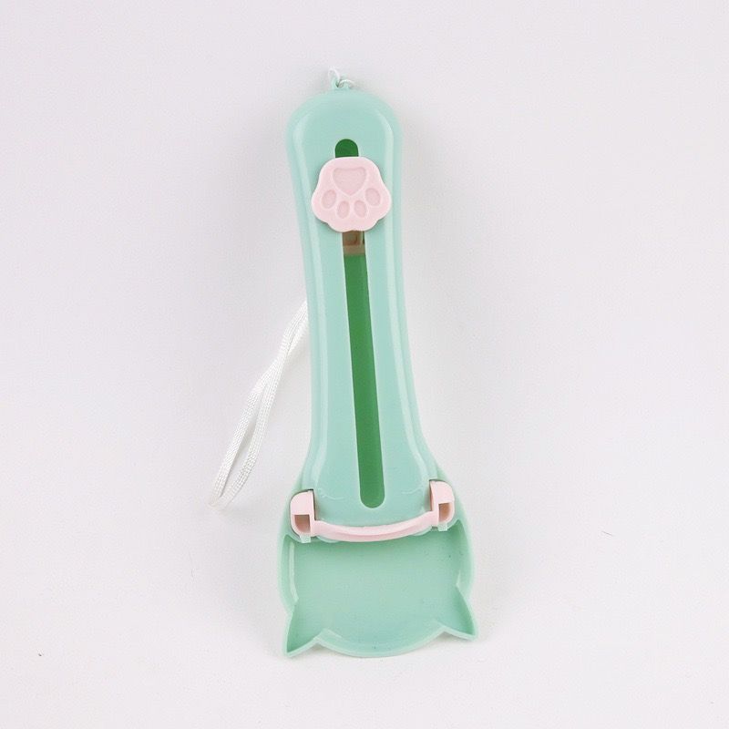 Cat Treat Paste Dispenser Spoon with Cat Paw Push Button – Portable Squeeze Feeder for Wet Food, Mess-Free Outdoor Use, Easy Clean Food-Grade PP, Cute Ear-Shaped Scoop Design (Pink)