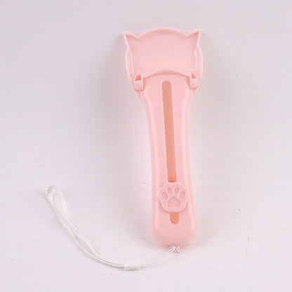 Cat Treat Paste Dispenser Spoon with Cat Paw Push Button – Portable Squeeze Feeder for Wet Food, Mess-Free Outdoor Use, Easy Clean Food-Grade PP, Cute Ear-Shaped Scoop Design (Pink)