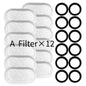 Replacement Pet Water Fountain Filter Kit with Runway Filter, Round Foam, and Square Activated Carbon Pad for Clean, Fresh Drinking Water for Cats and Dogs (A Filter×12)