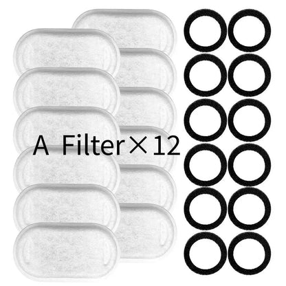 Replacement Pet Water Fountain Filter Kit with Runway Filter, Round Foam, and Square Activated Carbon Pad for Clean, Fresh Drinking Water for Cats and Dogs (A Filter×8)