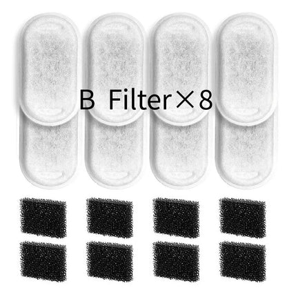Replacement Pet Water Fountain Filter Kit with Runway Filter, Round Foam, and Square Activated Carbon Pad for Clean, Fresh Drinking Water for Cats and Dogs (A Filter×8)