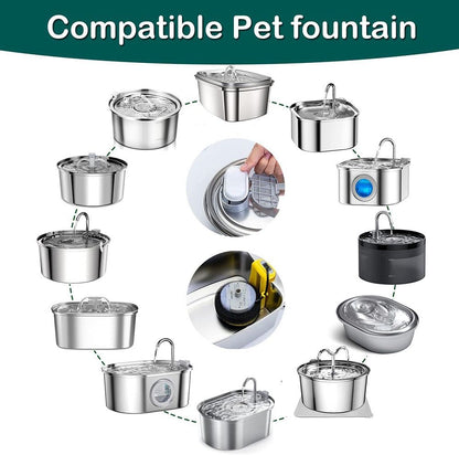 Replacement Pet Water Fountain Filter Kit with Runway Filter, Round Foam, and Square Activated Carbon Pad for Clean, Fresh Drinking Water for Cats and Dogs (B Filter×12)