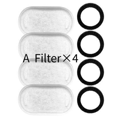 Replacement Pet Water Fountain Filter Kit with Runway Filter, Round Foam, and Square Activated Carbon Pad for Clean, Fresh Drinking Water for Cats and Dogs (B Filter×4)