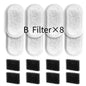 Replacement Pet Water Fountain Filter Kit with Runway Filter, Round Foam, and Square Activated Carbon Pad for Clean, Fresh Drinking Water for Cats and Dogs (B Filter×8)