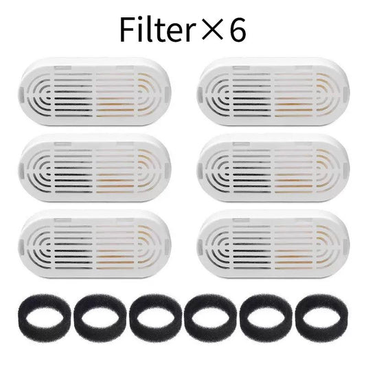 Replacement Filter Kit for Stainless Steel Pet Water Fountains – Activated Carbon & Ion-Exchange Resin 4-Layer Filtration, Removes Heavy Metals & Impurities, Compatible with Multiple Fountain Models (Filter×6)