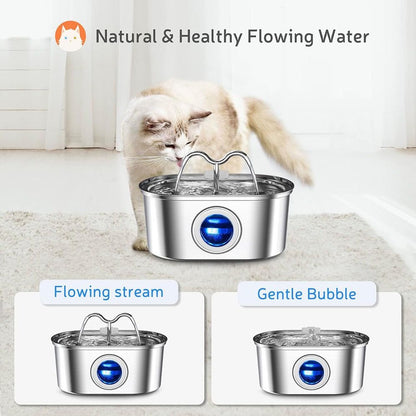 304 Stainless Steel Pet Water Fountain, 3.2L Oval Design with Dual Water Flow, Ultra-Quiet Automatic Circulating Filtered Drinking Station for Cats and Dogs, USB Powered (Adapter Not Included), Dishwasher Safe (C)