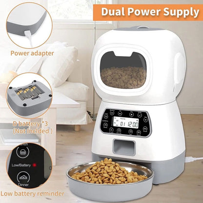 Smart Pet Automatic Feeder with 3.5L Capacity, Timed Portion Control, WiFi Remote Control, Voice Call Feature, Dual Power Supply for Cats and Small Dogs, Ideal for Indoor Use While You Are Away (A（No WiFi ）)