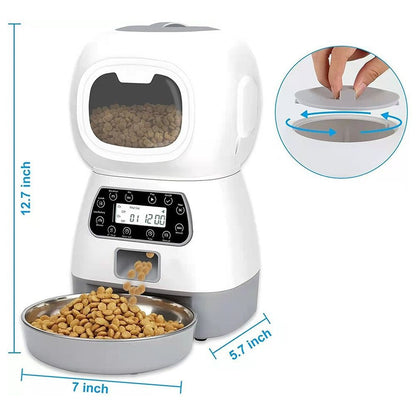 Smart Pet Automatic Feeder with 3.5L Capacity, Timed Portion Control, WiFi Remote Control, Voice Call Feature, Dual Power Supply for Cats and Small Dogs, Ideal for Indoor Use While You Are Away (B（WiFi ）)