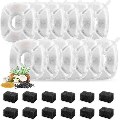 24 Pcs Cat Fountain Replacement Filters 12 Pack Water Fountain Replacement Filters with 12 Pack Pre-Filter Sponges, Pet Fountain Filter Fit for 95oz/2.8L Automatic Pet Fountain Cat Water Fountain