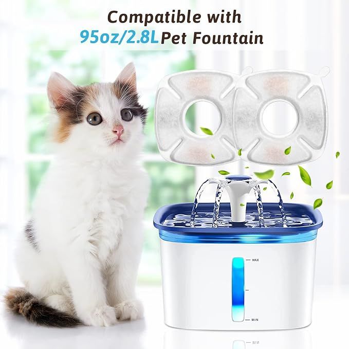24 Pcs Cat Fountain Replacement Filters 12 Pack Water Fountain Replacement Filters with 12 Pack Pre-Filter Sponges, Pet Fountain Filter Fit for 95oz/2.8L Automatic Pet Fountain Cat Water Fountain