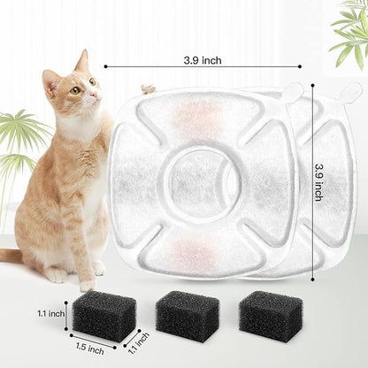 24 Pcs Cat Fountain Replacement Filters 12 Pack Water Fountain Replacement Filters with 12 Pack Pre-Filter Sponges, Pet Fountain Filter Fit for 95oz/2.8L Automatic Pet Fountain Cat Water Fountain