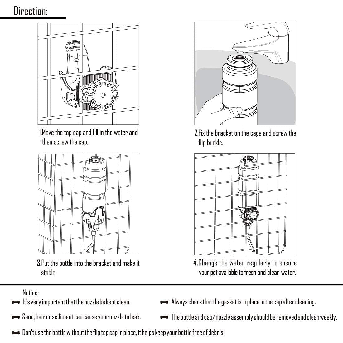 Dog Water Dispenser for Cage Leakproof Crate Auto Feeding Water Bottle for Dogs & Rabbits Nozzle Top Fill