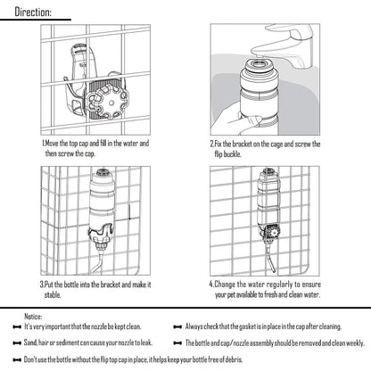 Dog Water Dispenser for Cage Leakproof Crate Auto Feeding Water Bottle for Dogs & Rabbits Nozzle Top Fill