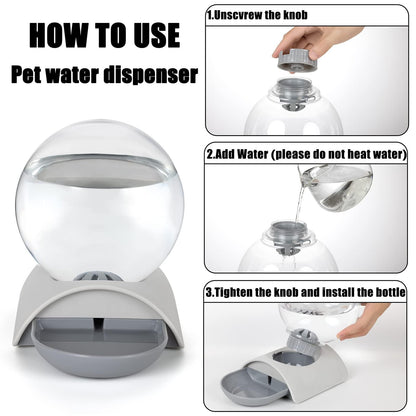 Pet Water Dispenser, 2.8L Automatic Gravity Cat Water Dispenser for Cats, Dogs & Rabbit, Detachable Cat Dog Water Grey