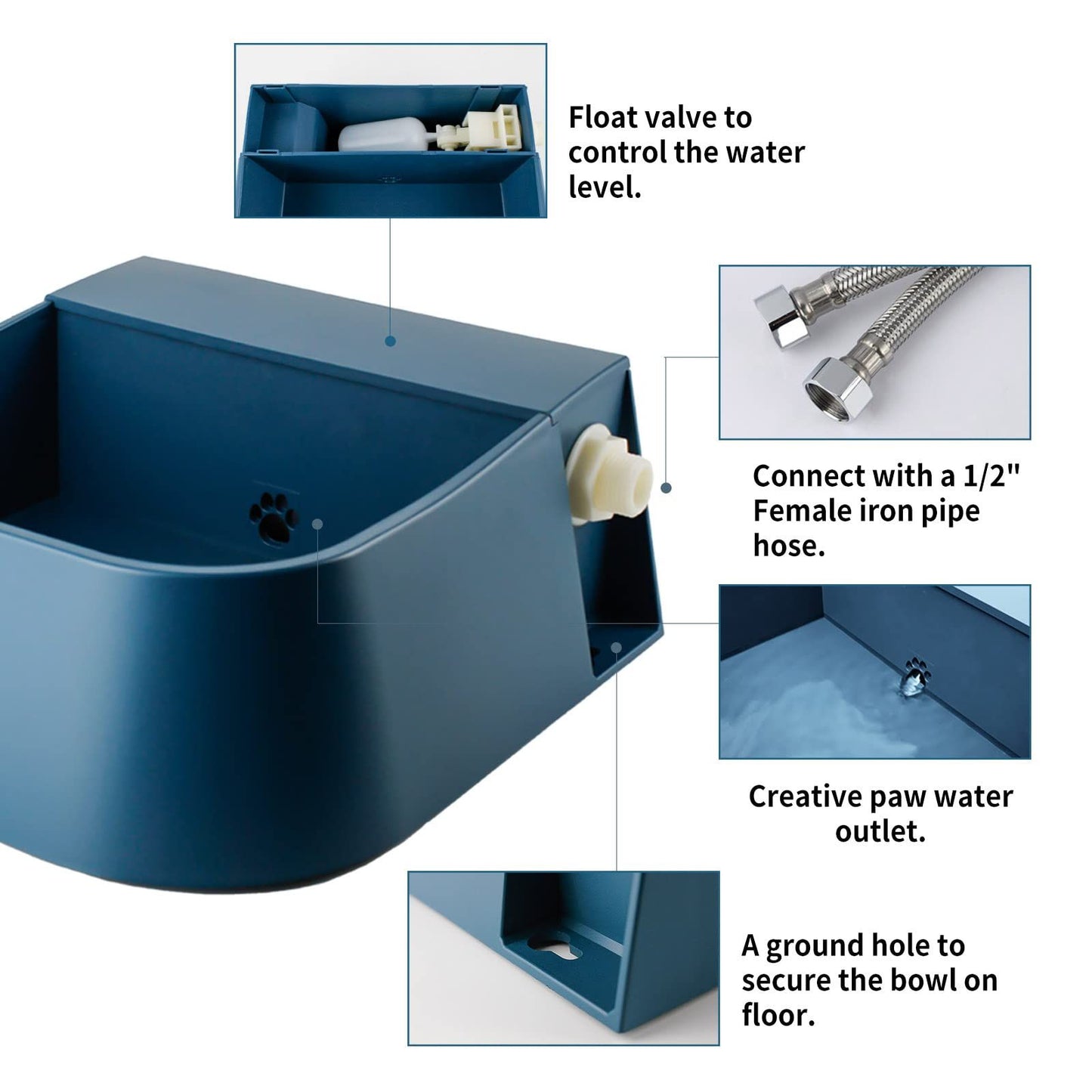 Dog Automatic Water Bowl, Outdoor Dog Water Bowl Auto-Fill Waterer Float Valve Bowl for Dog Goat Cat, Blue 2L