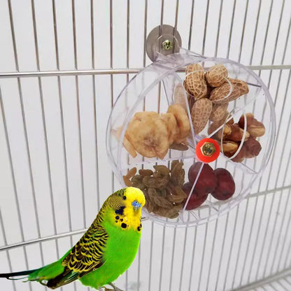 Parrot Foraging Toy Bird Chew Wheel Food Dispenser Divider Box Cage Accessory - Transparent