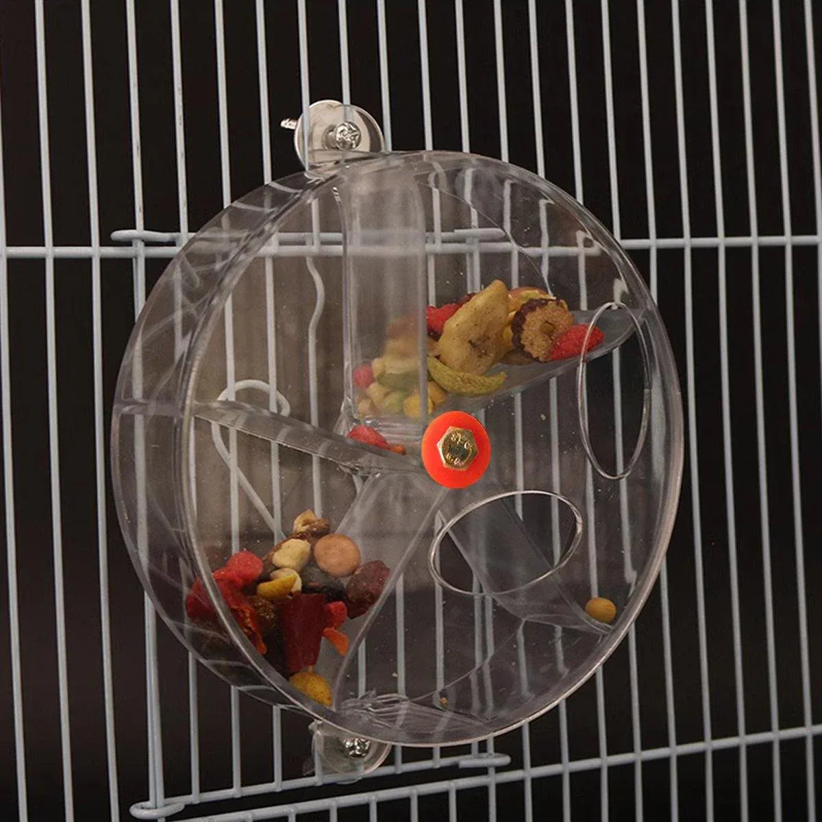 Parrot Foraging Toy Bird Chew Wheel Food Dispenser Divider Box Cage Accessory - Transparent