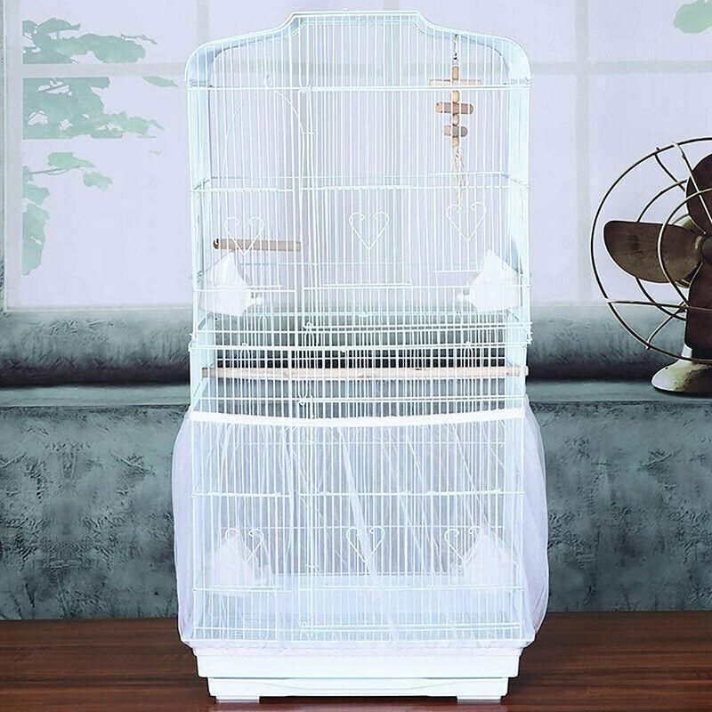 S Size Shell Skirt Mesh Cover Pet Bird Cage Guard Nylon Net Seed Catcher - White