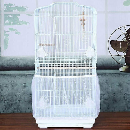 S Size Shell Skirt Mesh Cover Pet Bird Cage Guard Nylon Net Seed Catcher - White