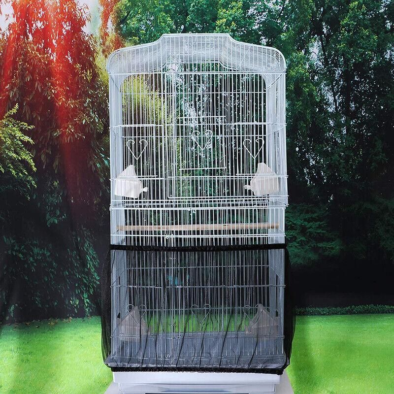 S Size Shell Skirt Mesh Cover Pet Bird Cage Guard Nylon Net Seed Catcher - White