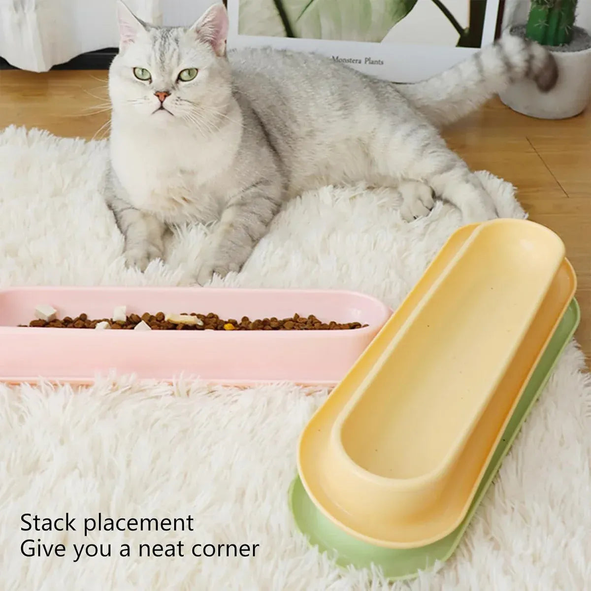 Extended Cat Bowl Pet Bowl Feeding Basin Drinking Water Cat Bowl for Cats - Green