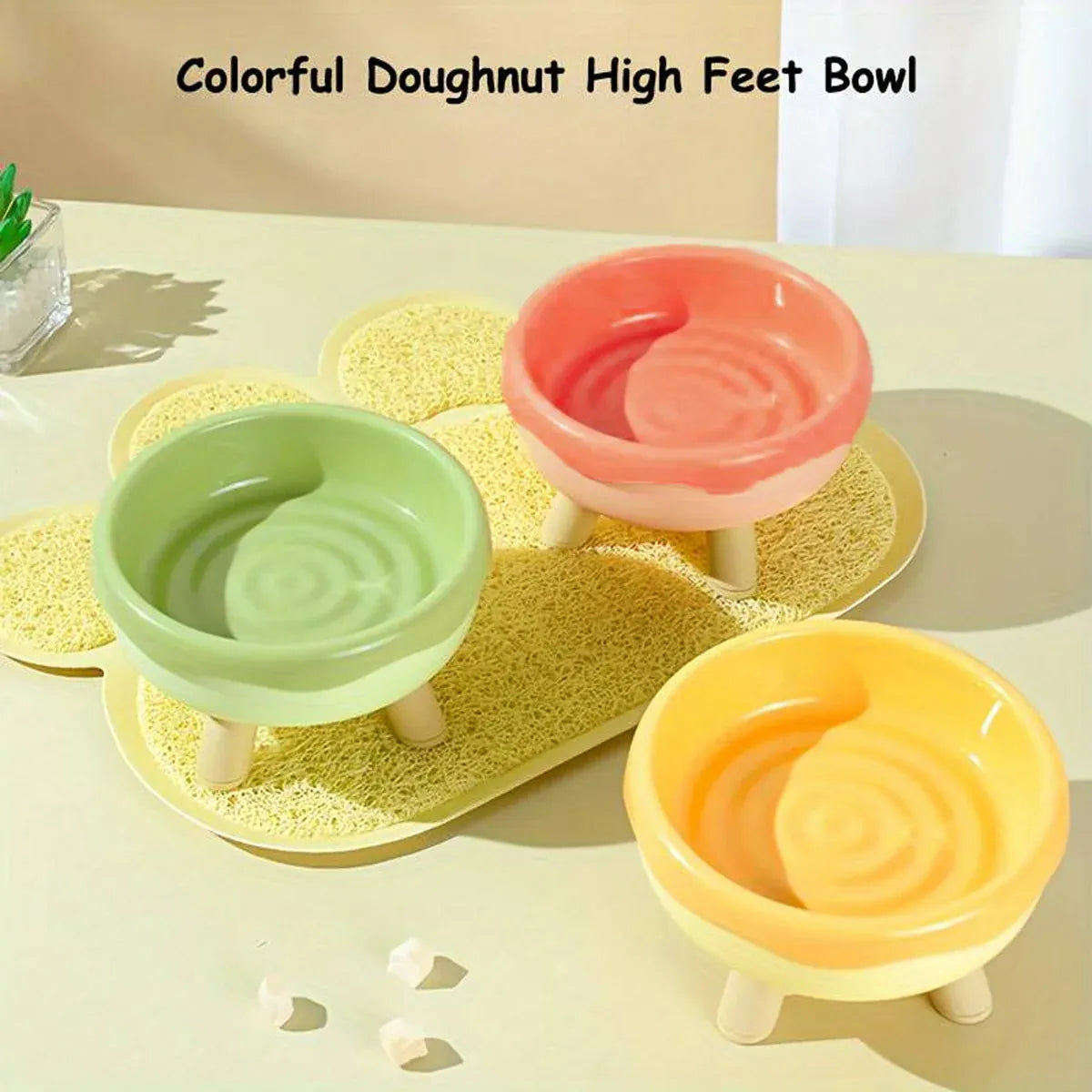 Cat Food Water Bowl Non Slip Raised Pet Feeding Dish Elevated Feeder Cats - Green