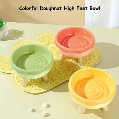 Cat Food Water Bowl Non Slip Raised Pet Feeding Dish Elevated Feeder Cats - Pink