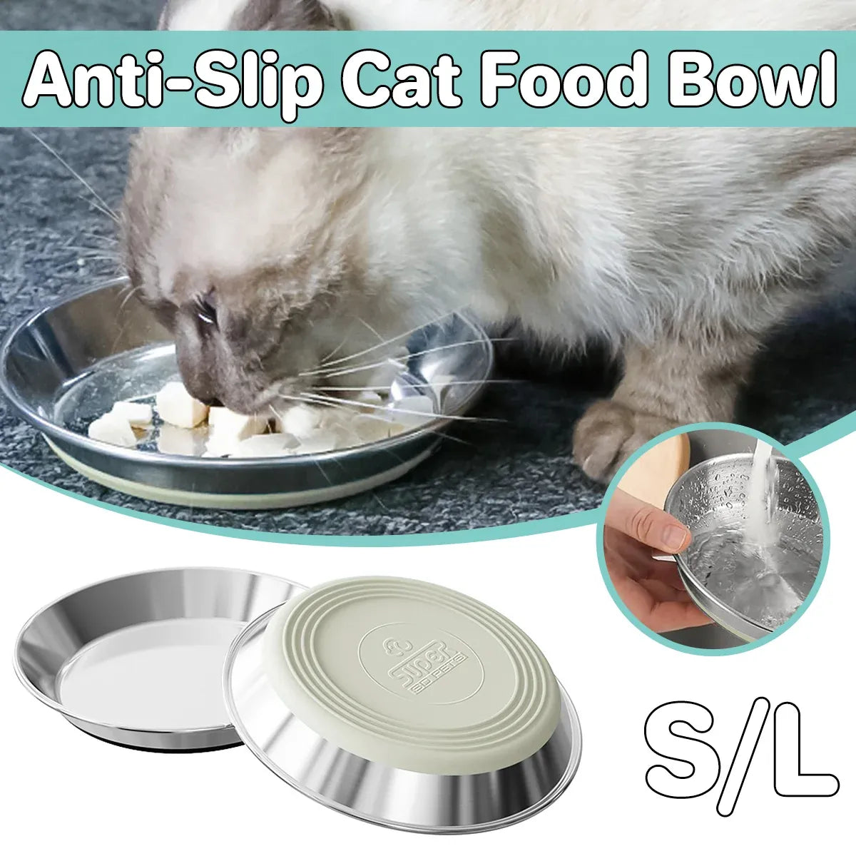 AntiSlip Cat Bowl Pet Food Basin Cat and Dog Feeding Bowl Universal Pet Dish - S